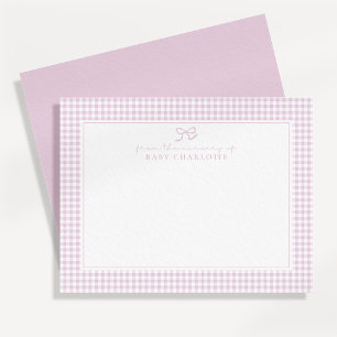 Pink Gingham Kinderzimmer Note Card Ankündigung