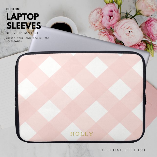 Pink Gingham Laptop Sleeve 15" Personalisiert (Von Creator hochgeladen)