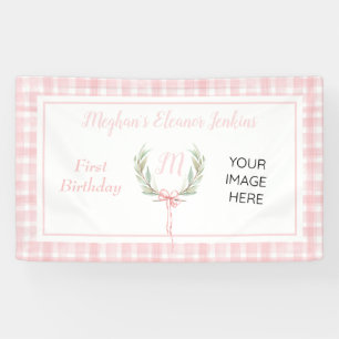 Pink Gingham Laurel Wappen Birthday Banner