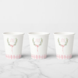 Pink Gingham Laurel Wappen Cups Pappbecher