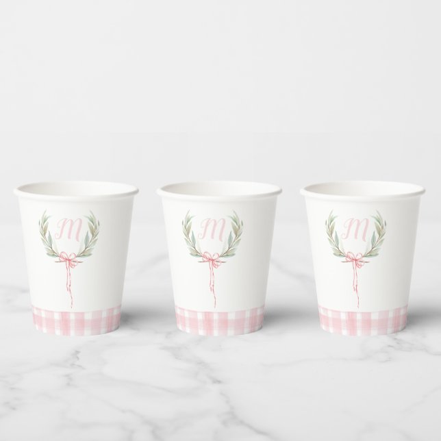 Pink Gingham Laurel Wappen Cups Pappbecher (Multi)