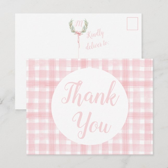 Pink Gingham Laurel Wappen Postkarten (Vorne/Hinten)