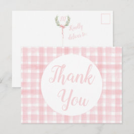 Pink Gingham Laurel Wappen Postkarten