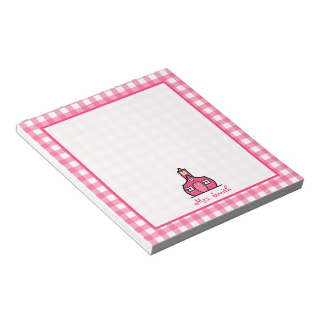 Pink Gingham Lehrer Notepad Notizblock (angewinkelt)