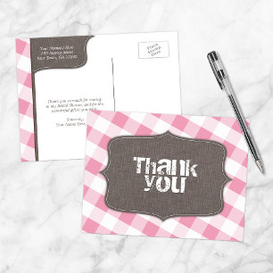 Pink Gingham Leinwände danke Ihnen Postkarten