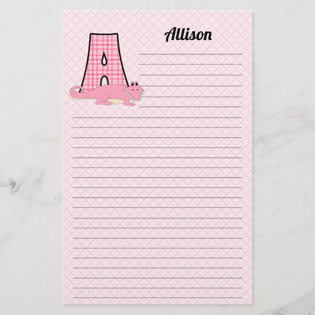 Pink Gingham Letter A Girl's Monogram Briefpapier (Vorderseite)