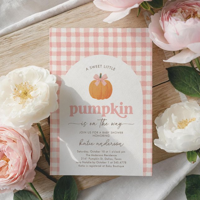 Pink Gingham Little Pumpkin Baby Dusche Einladung (Von Creator hochgeladen)