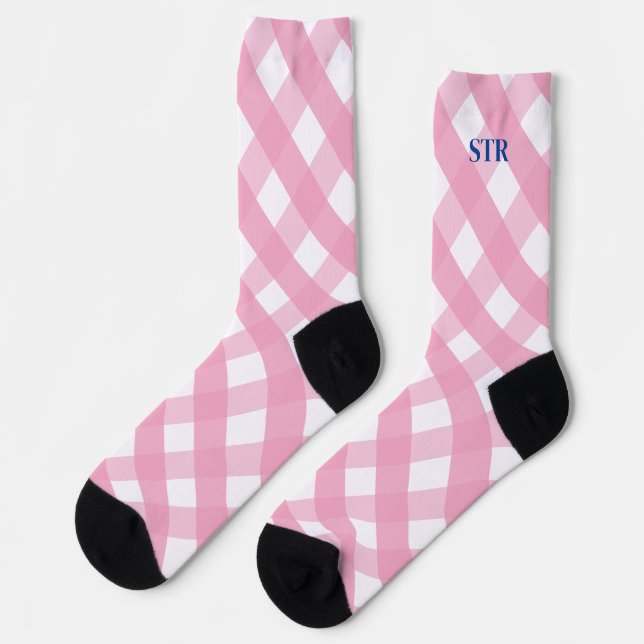 Pink Gingham Mit Monogramm Pattern Socken (Linkes Detail)
