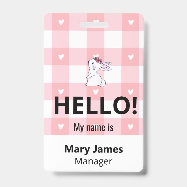 Pink Gingham Name Lanyard | Personalized ID Badge  Ausweis (Vorderseite)