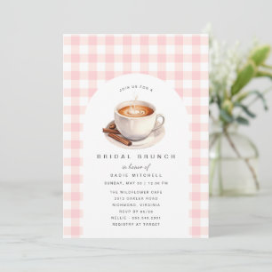 Pink Gingham Niedliches Coffee Brautparty Brunch Einladung