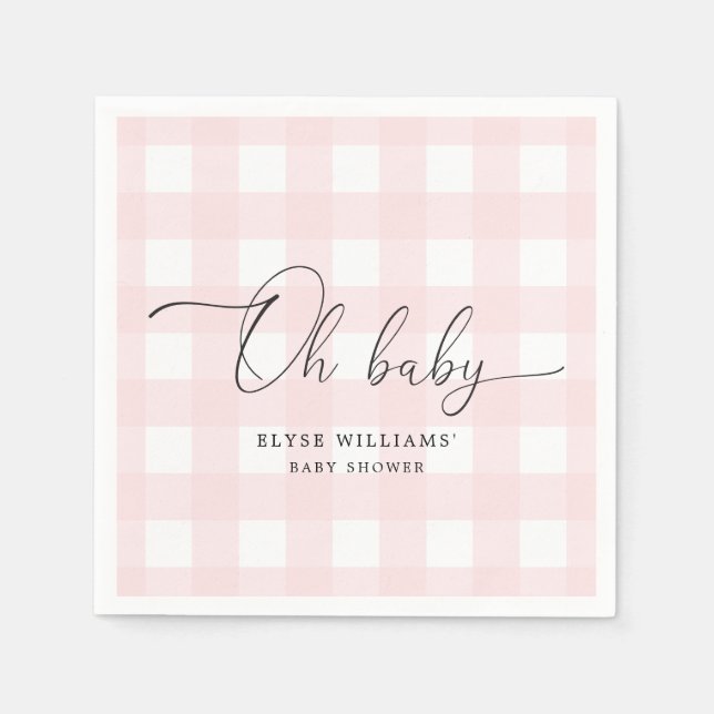 Pink Gingham Oh Baby Paper Napkin Serviette (Vorderseite)