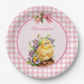 Pink Gingham Pappteller