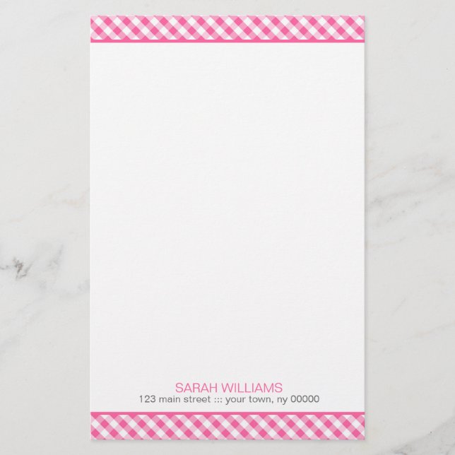 Pink Gingham Pattern Briefpapier (Vorderseite)