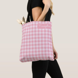 Pink Gingham Pattern Girly Checkered Plaid Name Tasche