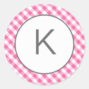 Pink Gingham Pattern Monogram Stickers