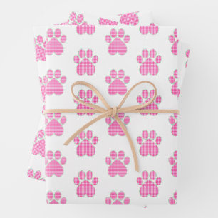 Pink Gingham Paw Print Wrapping Paper Geschenkpapier Set