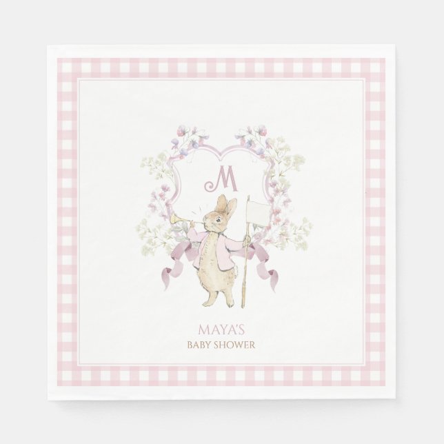 Pink Gingham Peter die Rabbit Monogram Baby Dusche Serviette (Vorderseite)