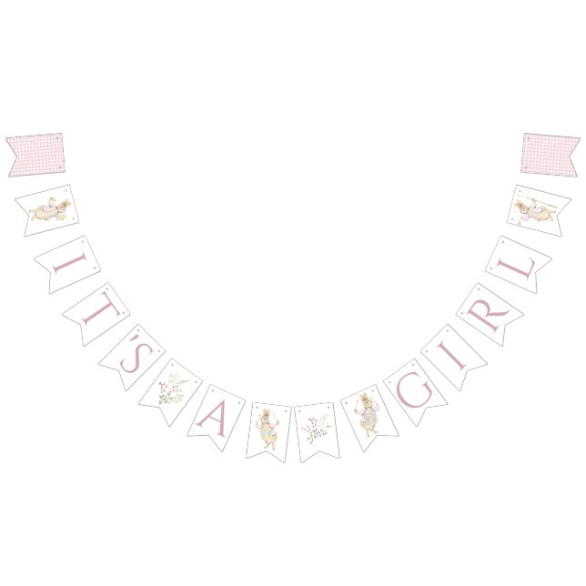 Pink Gingham Peter die Rabbit Monogram Baby Dusche Wimpelkette (Alle)