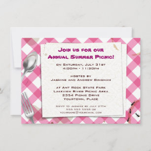 Pink Gingham Picnic GRILLEN Party Einladung