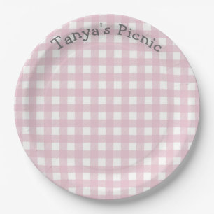 Pink Gingham Picnic Print Baby Geburtstagsparty Pappteller