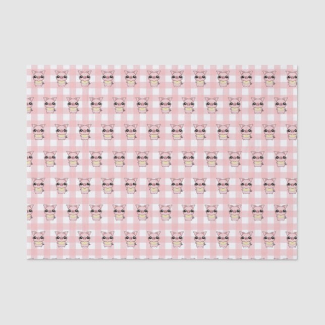 Pink Gingham Piggy Seidenpapier (Vorderseite)