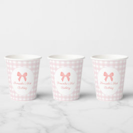 Pink Gingham Pink Bow Birthday Pappbecher