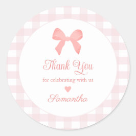 Pink Gingham Pink Bow Birthday Runder Aufkleber
