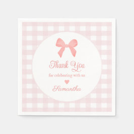 Pink Gingham Pink Bow Birthday Serviette