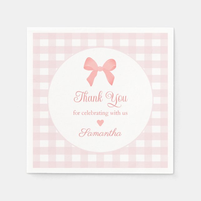 Pink Gingham Pink Bow Birthday Serviette (Vorderseite)