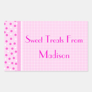 Pink Gingham & Polka Dots Süßigkeiten Rechteckiger Aufkleber