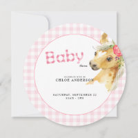 Pink Gingham Pony Baby Dusche Runde