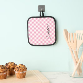 Pink Gingham Pot Holder mit Personalisiertem Namen Topflappen