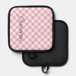 Pink Gingham Pot Holder mit Personalisiertem Namen Topflappen