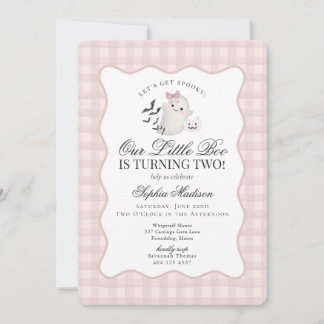 Pink Gingham Preppy Ghost Little Boo 2. Geburtstag Einladung