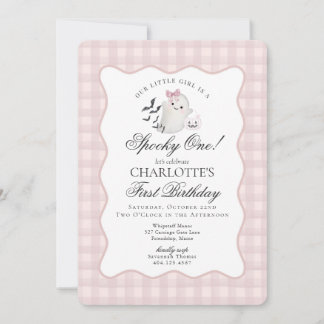 Pink Gingham Preppy Ghost Spooky Ein 1. Geburtstag Einladung