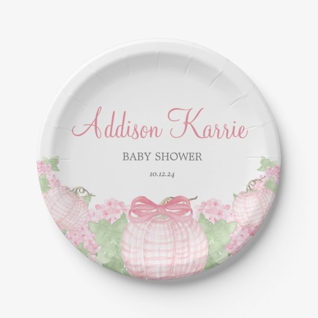 Pink Gingham Pumpkin Baby Duschvorrichtung TELLER (Vorderseite)