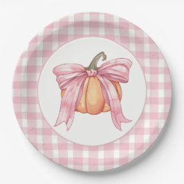Pink Gingham Pumpkin mit einem Bow Pappteller