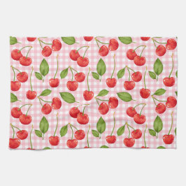 Pink Gingham & Red Cherries Picnic Geschirrtuch