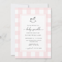 Pink Gingham Rocking Horse Baby Sprinkle Einladung