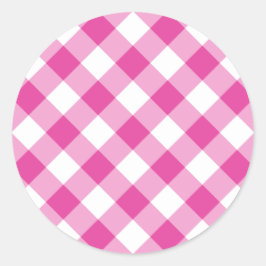Pink Gingham Runder Aufkleber