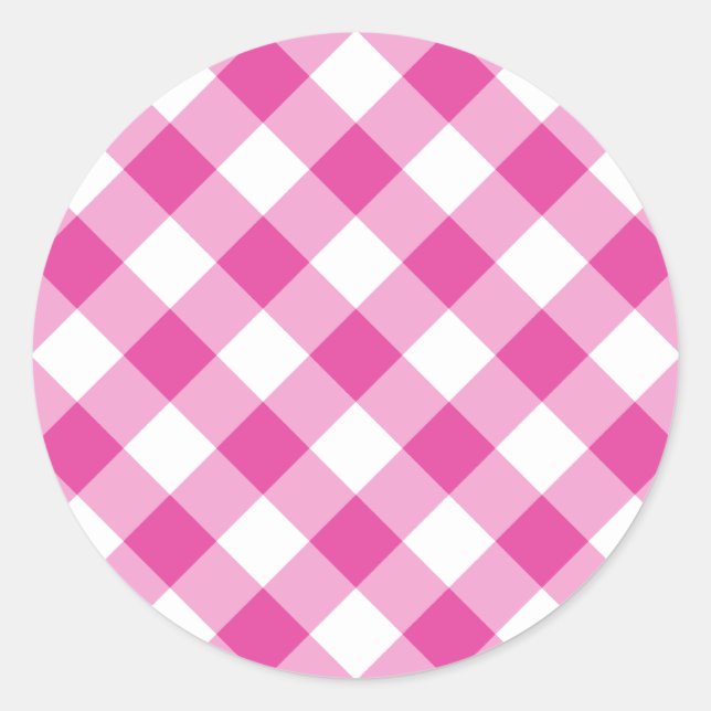 Pink Gingham Runder Aufkleber (Vorderseite)
