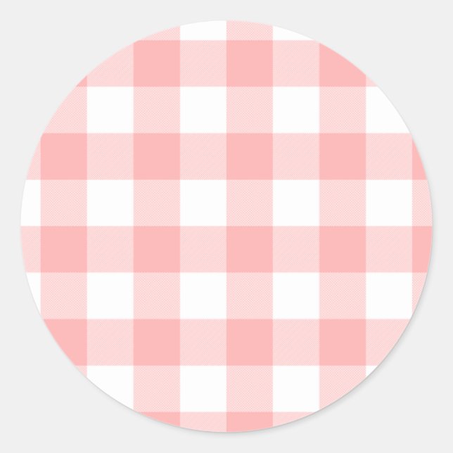 Pink Gingham Runder Aufkleber (Vorderseite)