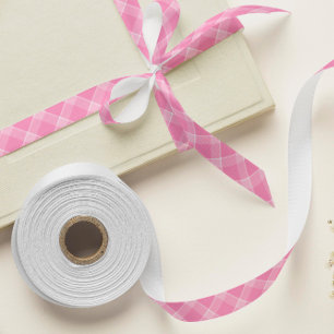 Pink Gingham Satin Ribbon - Baby Girl Showgeschenk Satinband
