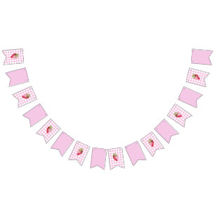 Pink Gingham Schachbrett Strawberry Birthday Wimpelkette