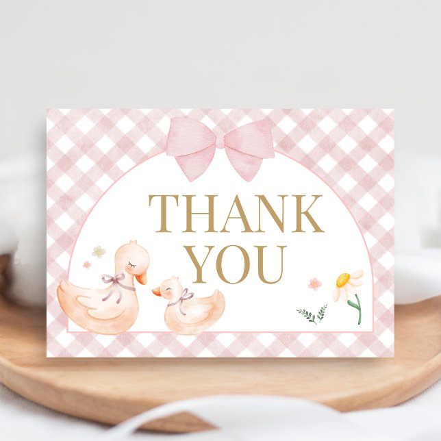 Pink Gingham Silly Goose Baby Shower Dankeskarte (Silly Goose Baby Shower Thank You Card)