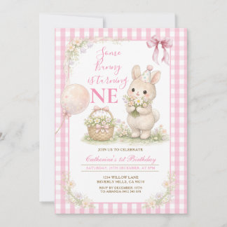Pink Gingham Some Bunny Is Turning One Birthday Einladung
