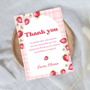 Pink Gingham Strawberry Birthday Dankeschön Karte