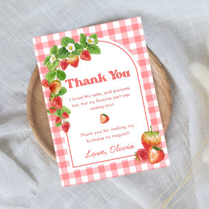 Pink Gingham Strawberry Birthday Dankeschön Karte