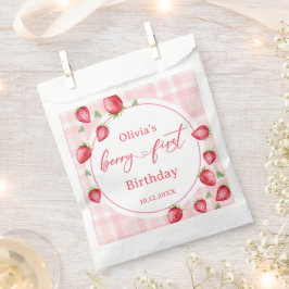 Pink Gingham Strawberry Birthday Geschenktütchen