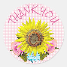 Pink Gingham Sunflower Danke Stickers